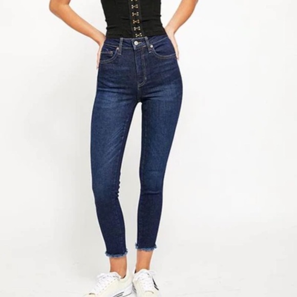 NWT Free People Raw High Rise Fray Hem Jeggings In Deep Indigo Blue - Picture 4 of 9